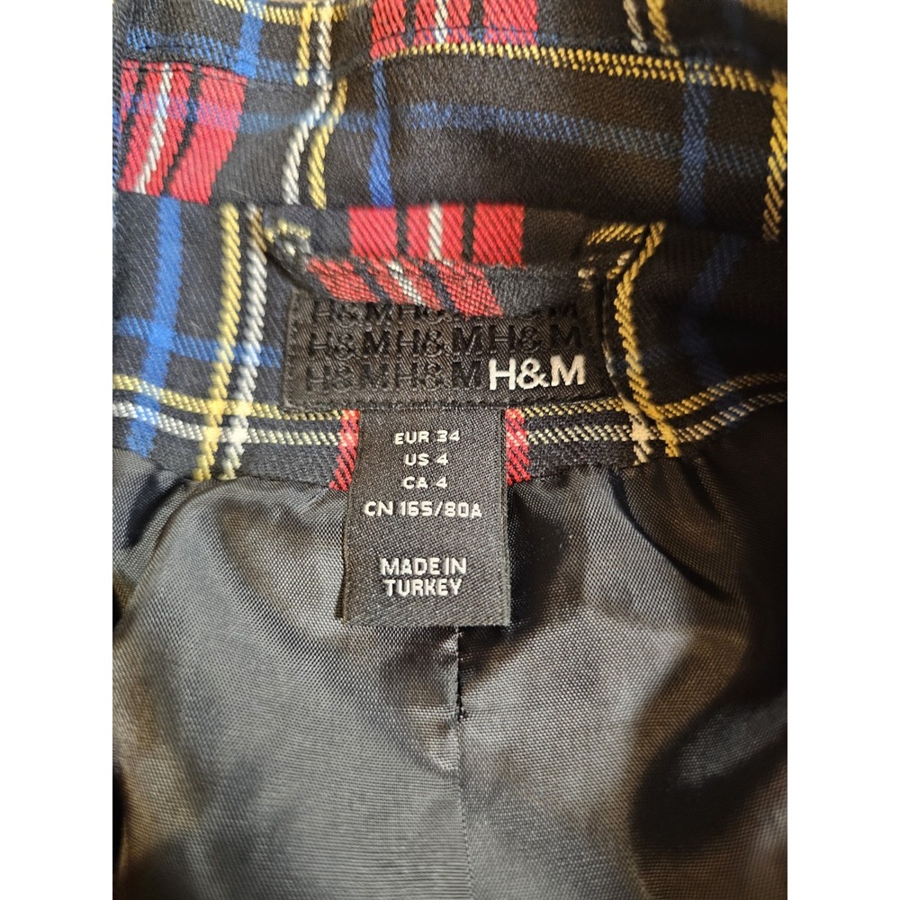 H&M Tartan Plaid Cropped Lined Blazer Women's Size 4 Preppy Academia Holiday - Picture 6 of 7